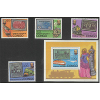 Congo 1979 Rowland Hill/Trains Set/4 Stamps & Mini Sheet Sc.499/503 MUH 6-1