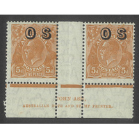 Australia KGV Stamp CofA WMK 5d Yellow-Brown Ash Imprint Pair Ovpt OS MUH