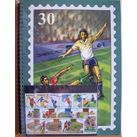 FIFA WORLD CUP STAMP ALBUM/STOCKBOOK WITH 50 SOCCER STAMPS - GREEN 