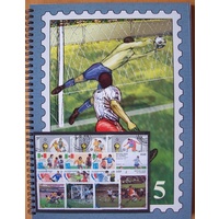 FIFA WORLD CUP STAMP ALBUM/STOCKBOOK WITH 50 SOCCER STAMPS - TEAL 