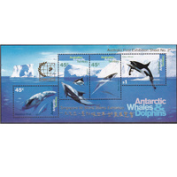 RARE! AAT STAMPS 1995 WHALES & DOLPHINS SINGAPORE 95 STAMP SHOW OVERPRINT MINI SHEET