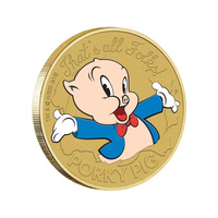 Tuvalu 2018 Looney Tunes Porky Pig That's All Folks $1 Coloured UNC Coin Carded