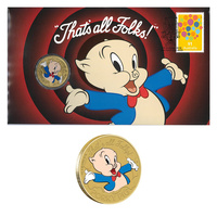 Australia 2018 Looney Tunes Porky Pig That's All Folks Stamp & $1 Coin Cover-PNC
