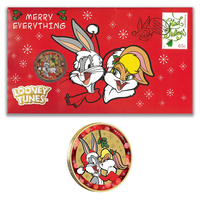 Australia 2018 Looney Tunes Bugs Bunny Merry Christmas Stamp & $1 Coin Cover - PNC