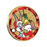 Tuvalu 2018 Looney Tunes Bugs Bunny Merry Christmas $1 Coloured Coin Carded