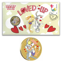 Australia 2019 Looney Tunes Bugs Bunny Lovestruck Valentine Stamp & $1 UNC Coin Cover - PNC