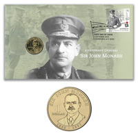 Australia 2018 Lieutenant General Sir John Monash Stamp & $1 UNC Coin Cover - PNC