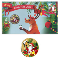 Australia 2019 Merry Christmas Stamp & $1 Coloured UNC Coin Cover - PNC