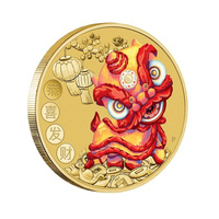 2020 Happy Chinese New Year Lion Dance Tuvalu $1 Coloured UNC Coin Carded