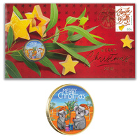 Australia 2018 Merry Christmas Koala Stamp & $1 Coloured UNC Coin Cover - PNC