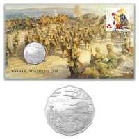 Australia 2018 Battle of Amiens 1918 Stamp & 50c UNC Coin Cover - PNC