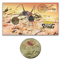 Australia 2014 things That Sting Bull Ant Stamp & $1 Coloured Coin Cover - PNC
