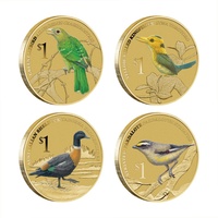 2013 Australian Birds Set of 4 Tuvalu $1 Dollar Coloured UNC Coins All Carded