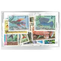 Fish - 50 Different Stamps Mixed in Bag Used