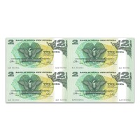 Papua New Guinea 1975 PNG 2 Kina Block of 4 Uncut Paper Banknotes