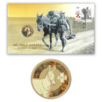 Australia 2015 Animals In War Unlikely Heroes Donkey & Simpson Stamp & $1 Coin Cover - PNC