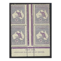 Small mult Wmk 9d Pale/Dull Violet Kangaroo Block Of 4  BW28B(3)z MLH/MUH