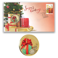 Australia 2017 Christmas Season's Greetings Gift Box $1 Coin & Stamp Cover - PNC