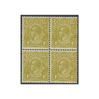 Australia KGV C of A Watermark 4d Olive Block of 4 MUH