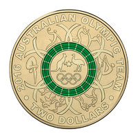 Australia 2016 Olympic Team $2 Dollars Coloured UNC Coin Loose Ex Mint Bag - Green