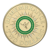Australia 2014 Remembrance Day $2 Dollars Green Coloured UNC Coin 