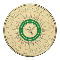 Australia 2014 Remembrance Day $2 Dollars Green Coloured UNC Coin Loose in 2x2" Folder