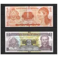 Honduras 2016 Set of 2 Banknotes 1 & 2 Lempiras UNC  