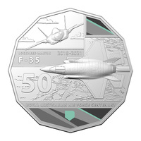 Australia 2021 RAAF Centenary F-35 Joint Strike Fighter 50c Coloured UNC Coin Carded