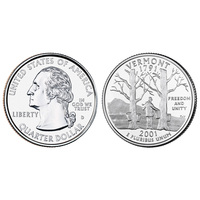 USA 2001 Vermont  State Quarter UNC