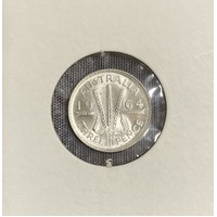 Australia 1964 Three Pence 3p UNC Coin in 2x2 Holder