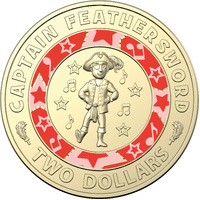 Australia 2021 The Wiggles - Captain Feathersword -  $2 Coloured Coin UNC Loose