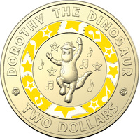 Australia 2021 The Wiggles - Dorothy The Dinosaur -  $2 Coloured Coin UNC Loose