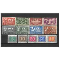 SWITZERLAND: 1945 PEACE SET 13 STAMPS SCOTT 293/305 MUH #EU151-ew
