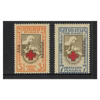 Estonia: 1923 Red Cross With "AITA HADALIST" OPT Perf Set of 2 Stamps Michel 46A/47A MLH #EU164