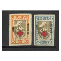 Estonia: 1923 Red Cross With "AITA HADALIST" OPT Imperf Set of 2 Stamps Michel 46B/47B MLH #EU164