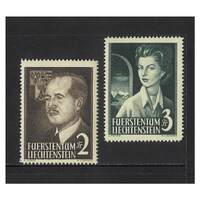 Liechtenstein: 1955 2Fr Prince. 3Fr Princess Set of 2 Stamps Michel 332/33 MLH #EU206
