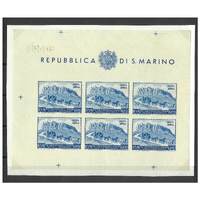 San Marino: 1950 UPU 200L IMPERF Sheetlet/6 Stamps Michel 439B MLH #MS288