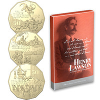 Australia 2022 Henry Lawson Set of 3 50c AlBr UNC Coins Collection All Carded