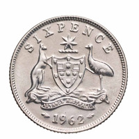 Australia 1962 Sixpence UNC Coin Loose in 2x2" Holder