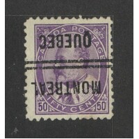 Canada: 1908 KEVII 50c With Montreal Pre-Cancel Single Stamp SG 187 FU #BR332