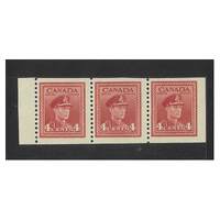Canada: 1943 KGVI 4c Carmine Booklet Pane/3 Stamps SG 396a MUH #BR334