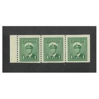 Canada: 1943 KGVI 1c Green Booklet Pane/3 Stamps SG 394a MUH #BR334