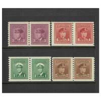 Canada: 1948 KGVI War Effort Coils IMPERF x p9½ Set/4 in pairs SG 397/98a MUH #BR334