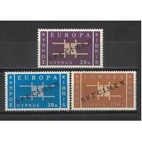 Cyprus: 1963 Europa (CEPT) Set/3 Stamps OPT Specimen SG 234/36 MUH #BR338