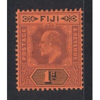 Fiji: 1904 KEVII Mult Crown CA WMK 1d Purple and Black/Red Single Stamp SG 116 MLH #BR348