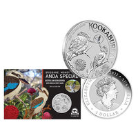 Australia 2022 Melbourne ANDA Kookaburra 1oz Fine Silver Coin W/ Coloured Possum Privy Mark