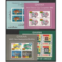 Ghana: Miniature Sheets for 1966 WHO, FFH (Fish), World Cup and UNISCO SG 419, 434, 440 Fine and Fresh MUH #BR350