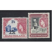 Basutoland: 1961 Surcharges Type III 25c, 1R SG 66b, 68b MUH #BR352