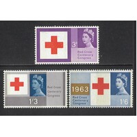 Great Britain: 1963 Red Cross Phosphor Set/3 Stamps SG 642p/44p MUH #BR353