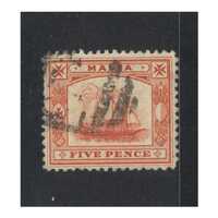 Malta: 1905 WMK Mult Crown CA 5d Galley Single Stamp SG 59 FU #BR361